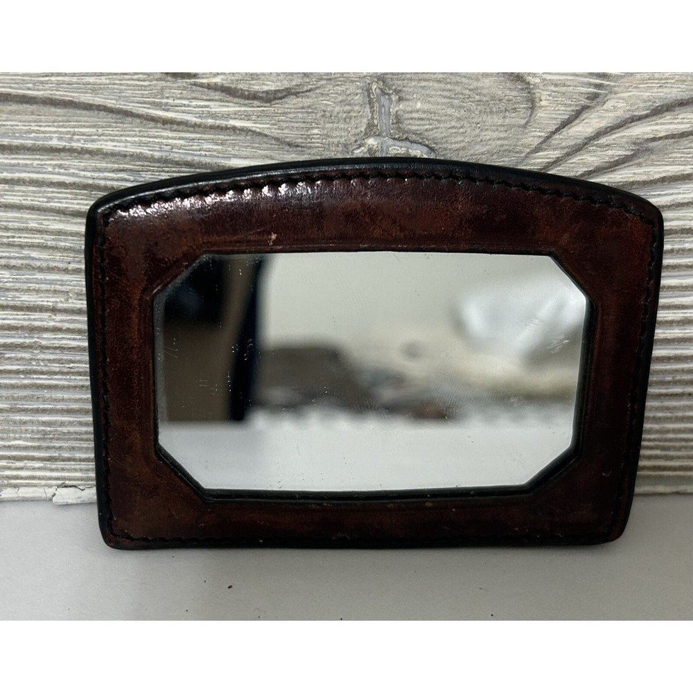 VIntage Oroton‎ Brown Leather case Travel Pocket Compact Mirror Purse Small